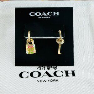Coach Quilted Padlock Key Mismatch Rainbow gold earrings